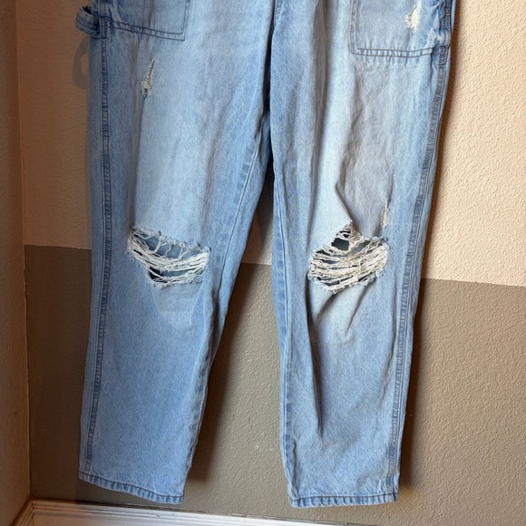 Celebrity Pink Women’s Large Relaxed Boyfriend Fit Overalls Denim Roll Cuff - Picture 5 of 13